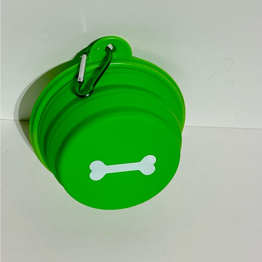 Travel Pet Bowl Dish Collapsible Silicone Dog 5” 12oz Green Bone Portable